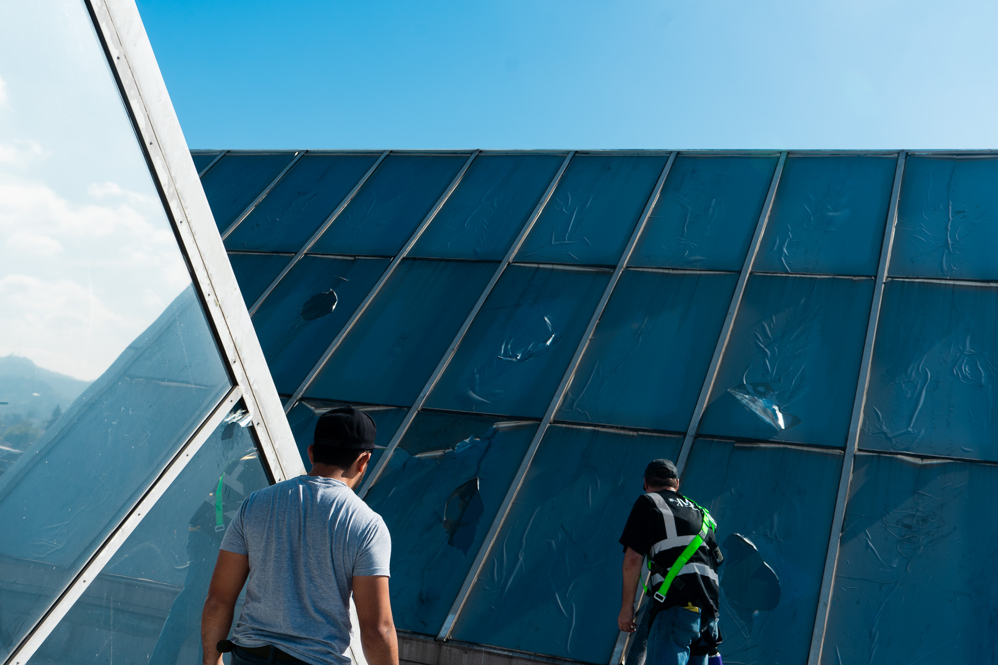Solar control window film applied to office windows in Los Angeles